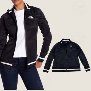 The North Face Women’s XL Black Zip-Up Jacket | Stripe Ribbed Trim, Sporty Y2K